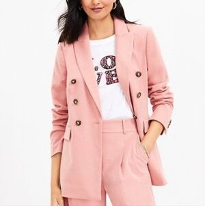 LOFT Brushed Flannel Double Breasted Pink Ruby  Blazer - Size 8